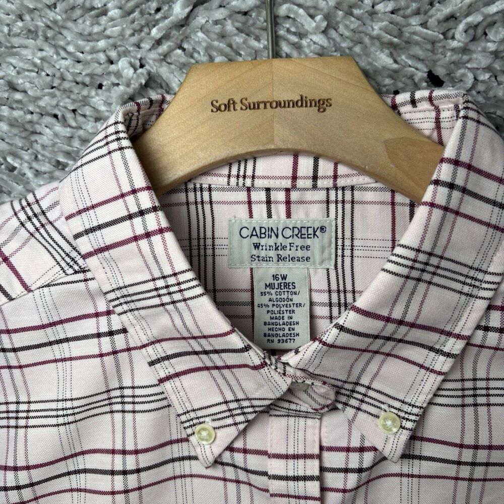 Cabin Creek Wrinkle Free Stain Release Button Down Shirt Women's Size 16W Pink